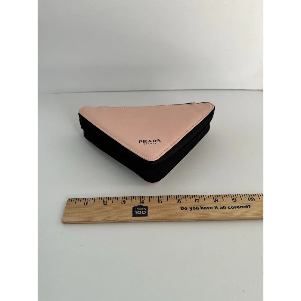 Prada Beauty Pink and Black Triangle Travel Storage Makeup Case Pouch Bag